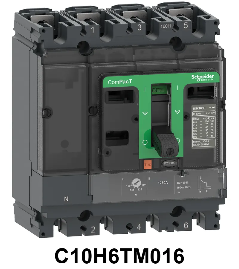 Interruptor Compact Nsx100H 70 Ka A 415 Vca Unidad De Control Tmd 16 A 4 Polos 3D Schneider
