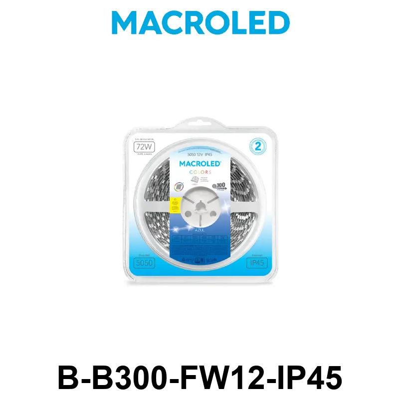 TIRA 5050 MACROLED AZUL IP45 - DC12V - 14,4W - 60 LED X 5 MTS