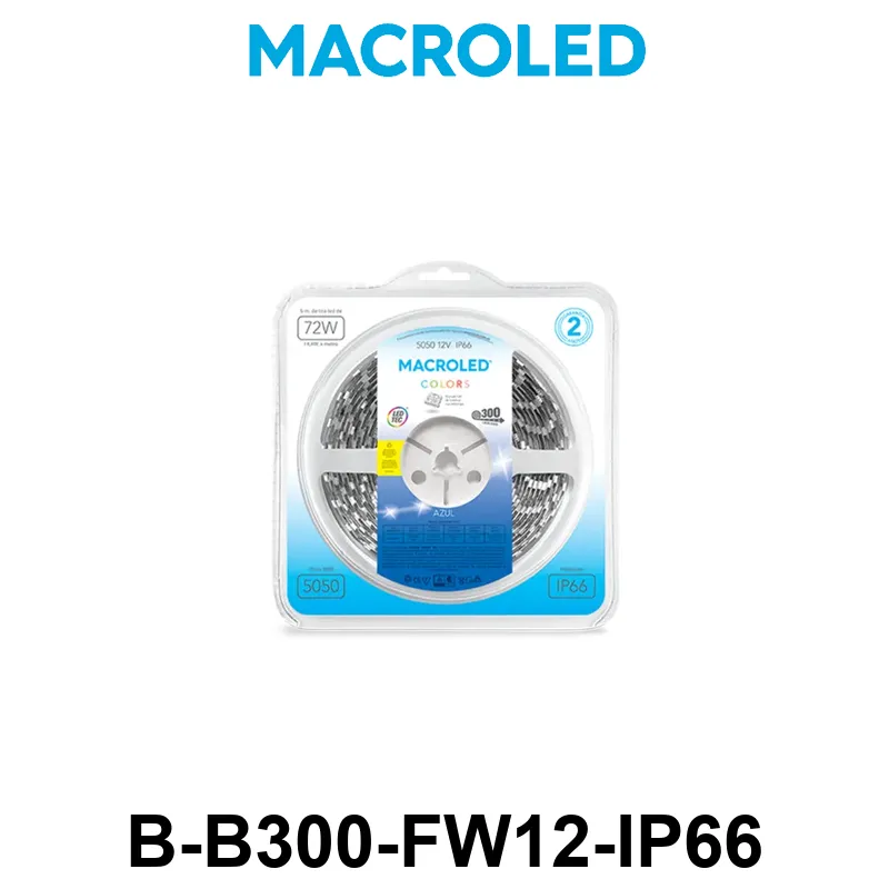 TIRA 5050 MACROLED AZUL IP66 - DC12V - 14,4W - 60 LED X 5 MTS