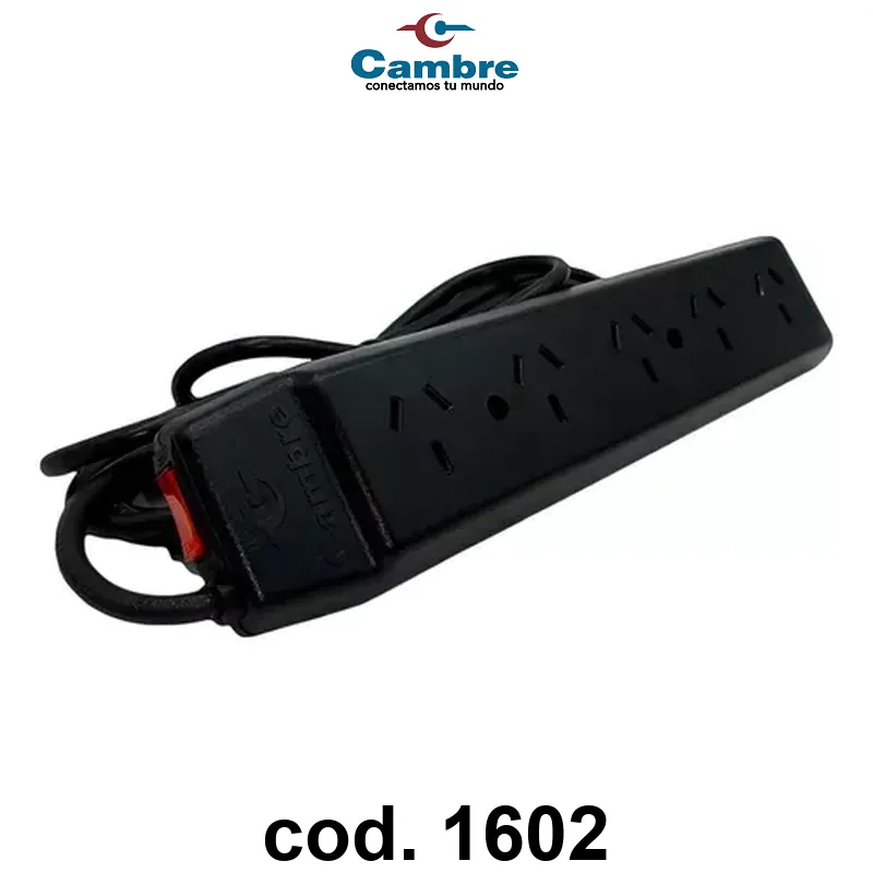 PROLONGADOR DE 5 TOMAS NEGRO C/CABLE 3,00 MTS.