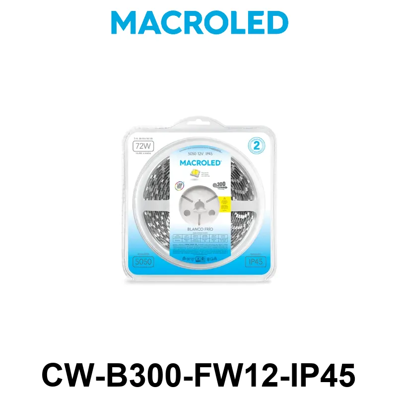 TIRA 5050 MACROLED BCO FRIO IP45 - DC12V - 14,4W - 60 LED X 5 MTS