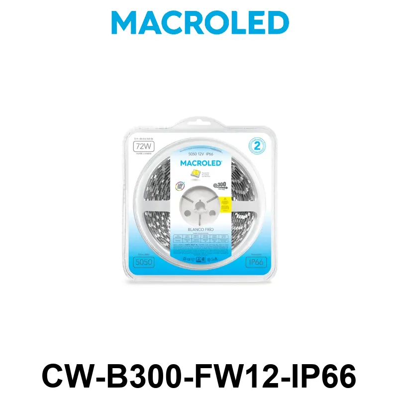 TIRA 5050 MACROLED BCO FRIO IP66 - DC12V - 14,4W - 60 LED X 5 MTS