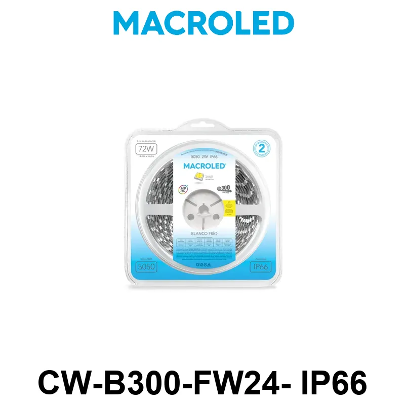 TIRA 5050 MACROLED BCO FRIO IP66 - DC24V - 14,4W - 60 LED X 5 MTS