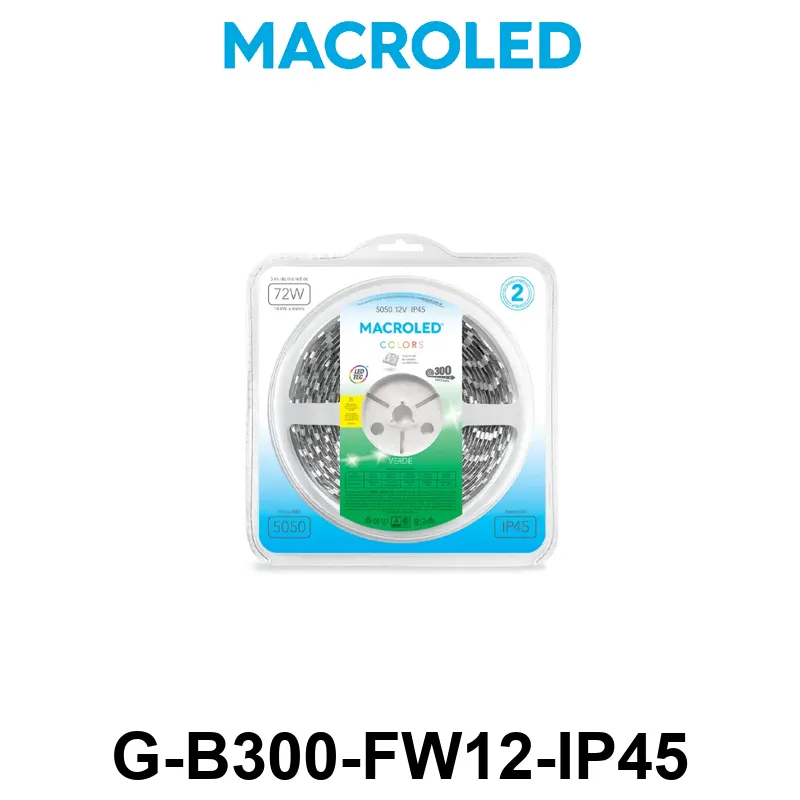TIRA 5050 MACROLED VERDE IP45 - DC12V - 14,4W - 60 LED X 5 MTS