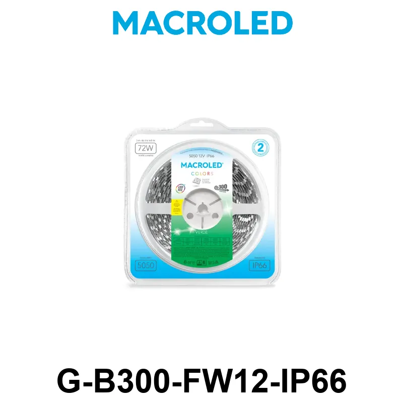 TIRA 5050 MACROLED VERDE IP66 - DC12V - 14,4W - 60 LED X 5 MTS