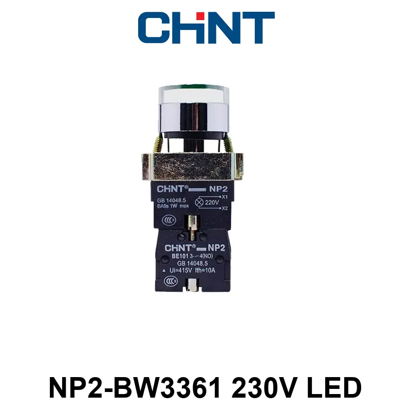 PULSADOR LUMINOSO DE CUERPO METALICO DE 22 MM VERDE CON LED 230V Y CONTACTO NA