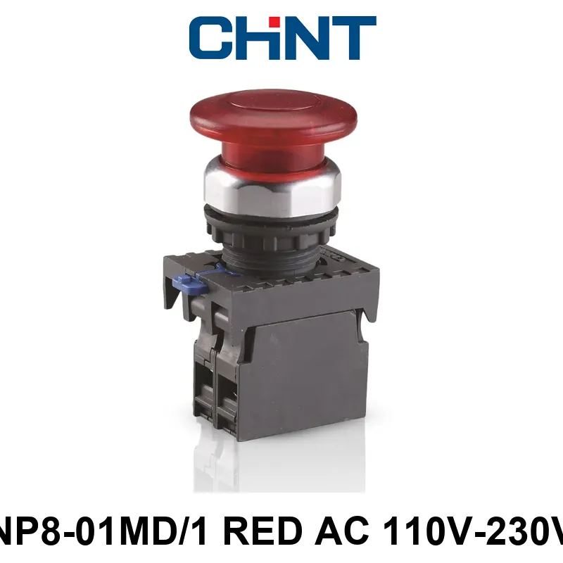 PULSADOR TIPO HONGO LUMINOSO DE 22 MM - NP8 - COLOR ROJO 110V-230VCA - C/1NC