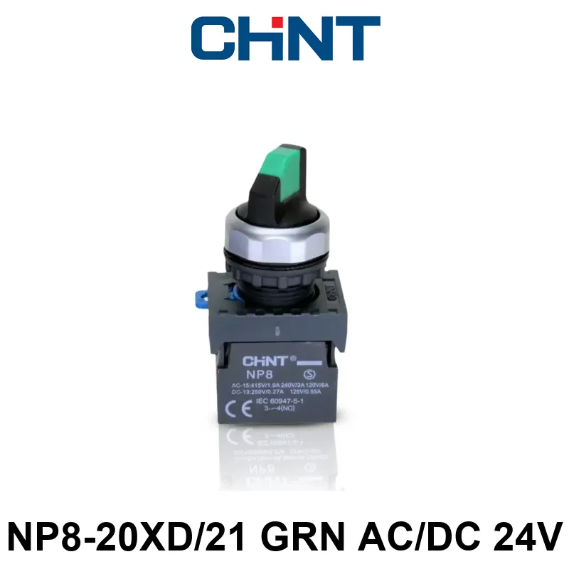 SELECTORA LUMINOSA DE 2 POSICIONES 22 MM - NP8 - COLOR VERDE 24VCA/CC - C/2NA