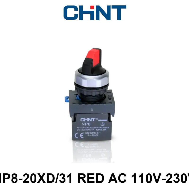 SELECTORA LUMINOSA DE 3 POSICIONES 22 MM - NP8 - COLOR ROJO 110V-230VCA - C/2NA