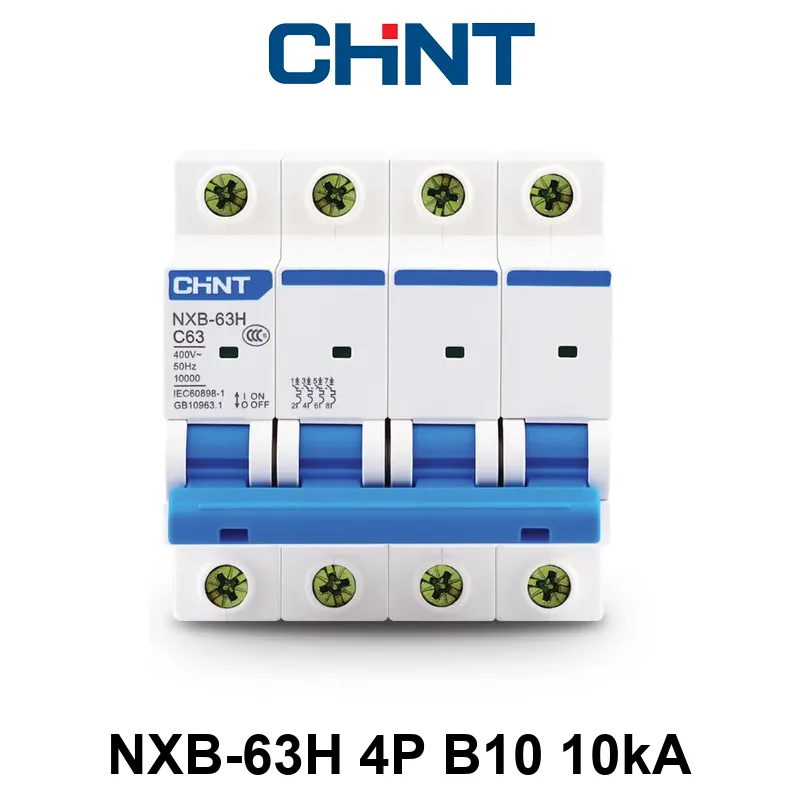 Int. Termomagnético CHINT NXB-63H, In:10A, Icn:10kA, Curva B, 4-polos