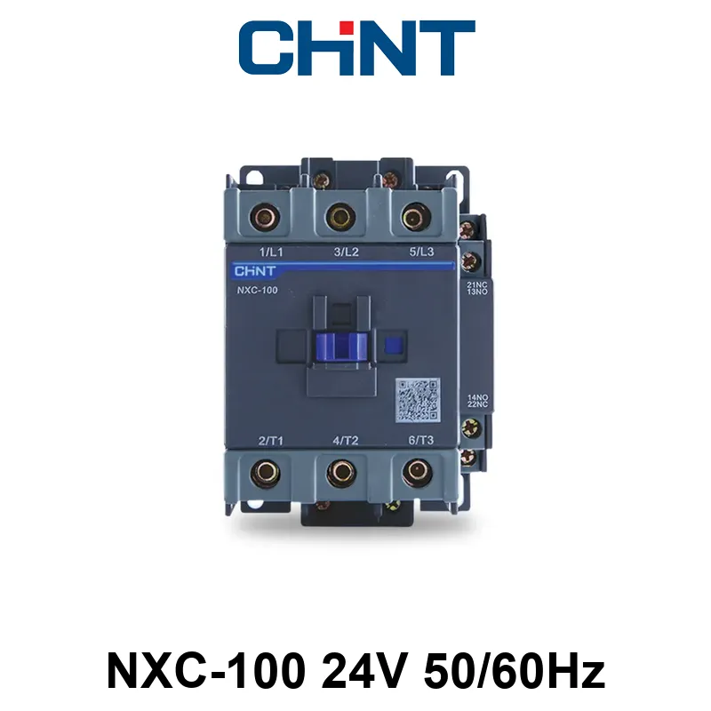 CONTACTOR CHINT NXC-100 - In:100A - 3-POLOS + Aux: 1NA+1NC - Bob: 24VCA
