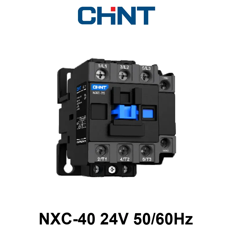 CONTACTOR CHINT NXC-40 - In:40A - 3-POLOS + Aux: 1NA+1NC - Bob: 24VCA