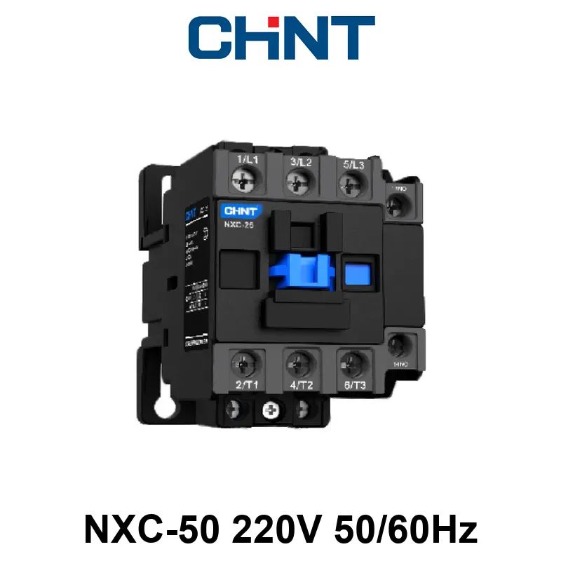 CONTACTOR CHINT NXC-50 - In:50A - 3-POLOS + Aux: 1NA+1NC - Bob: 220VCA
