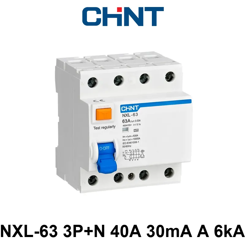 DISYUNTOR TETRAPOLAR CHINT NXL, 40A - 30mA - Clase A - 6kA