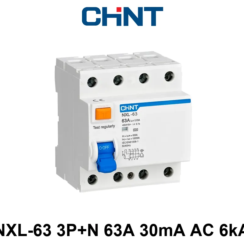 DISYUNTOR TETRAPOLAR CHINT NXL, 63A - 30mA - Clase AC - 6kA