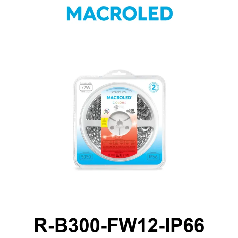TIRA 5050 MACROLED ROJO IP66 - DC12V - 14,4W - 60 LED X 5 MTS