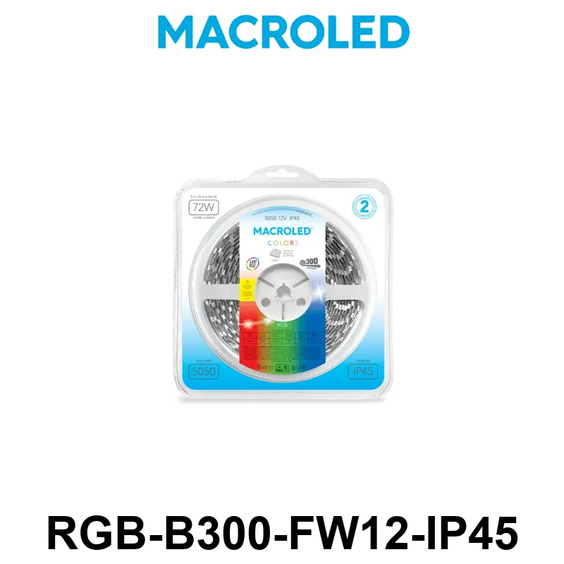 TIRA 5050 MACROLED RGB IP45 - DC12V - 14,4W - 60 LED X 5 MTS