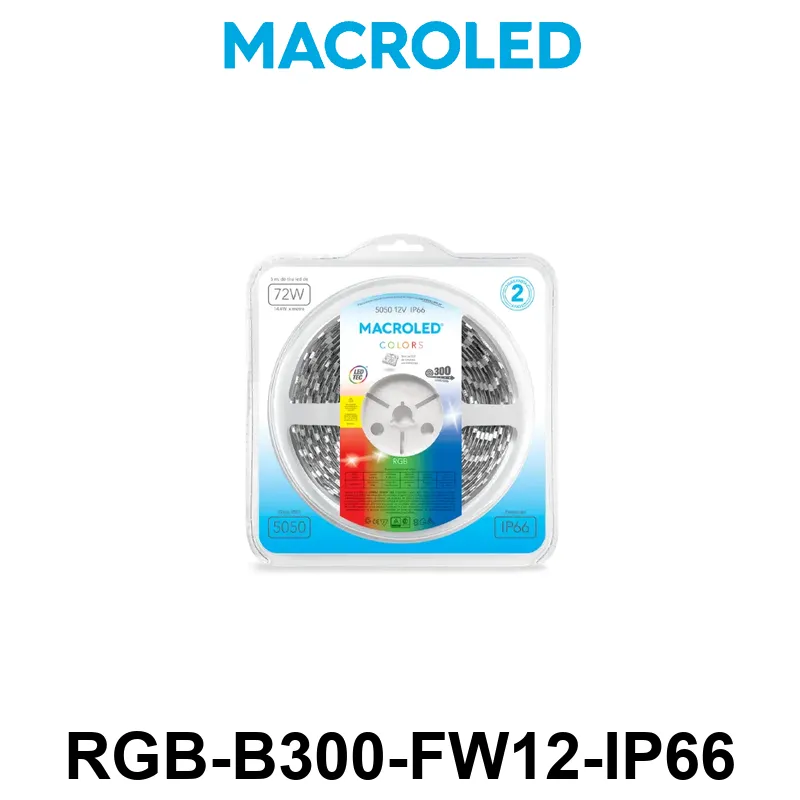 TIRA 5050 MACROLED RGB IP66 - DC12V - 14,4W - 60 LED X 5 MTS