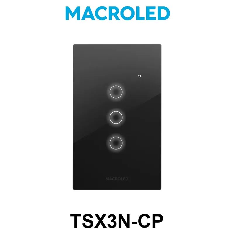 TECLA SMART NEGRO MACROLED 3 CANALES AC100-240V MAX 10A CON CAPACITOR