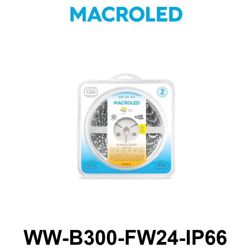 TIRA 5050 MACROLED BCO CALIDO IP66 - DC24V - 14,4W - 60 LED X 5 MTS
