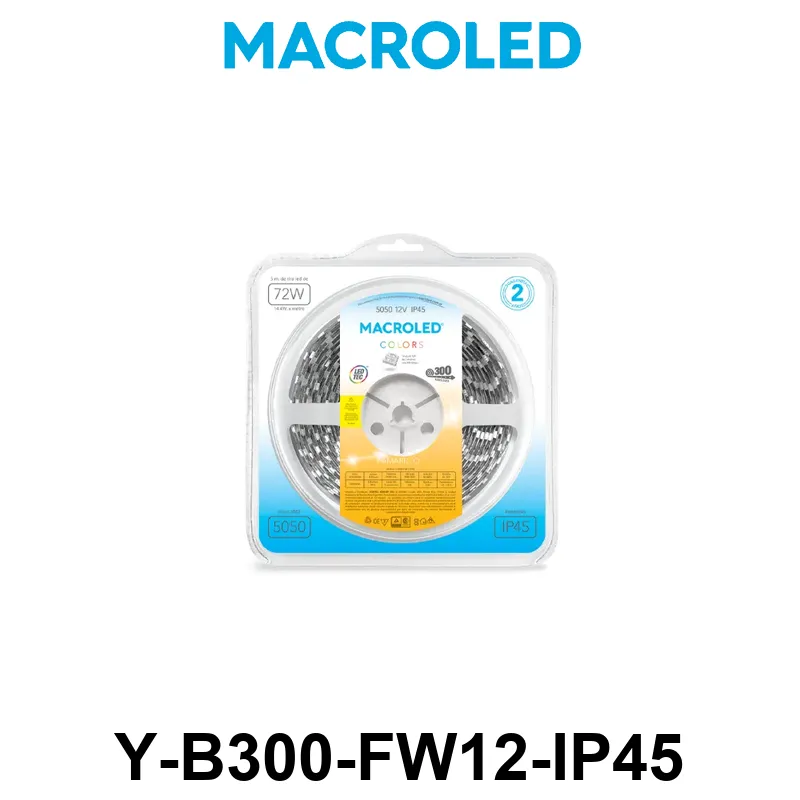 TIRA 5050 MACROLED AMARILLO IP45 - DC12V - 14,4W - 60 LED X 5 MTS